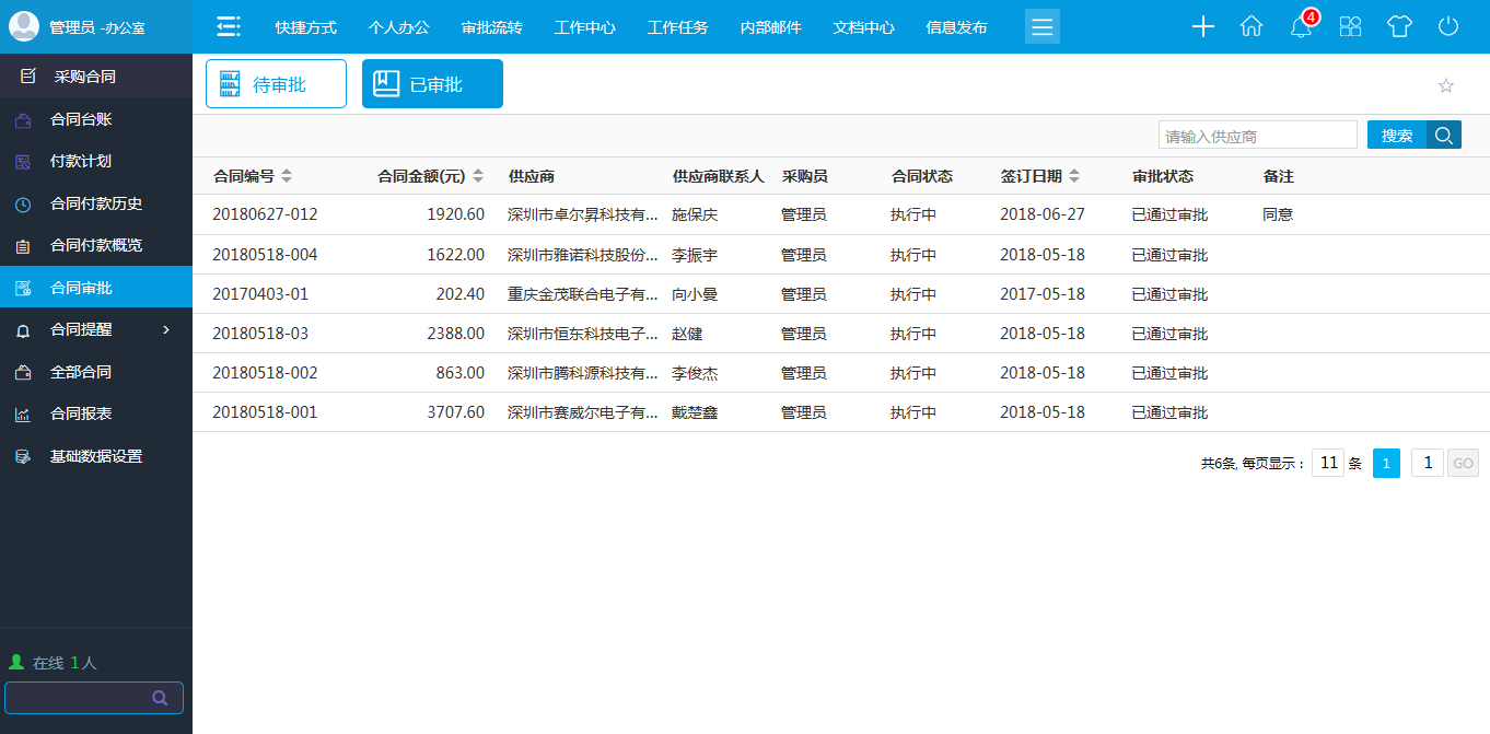 oa合同審批-點(diǎn)擊合同編號(hào)還可查看合同的基本信息