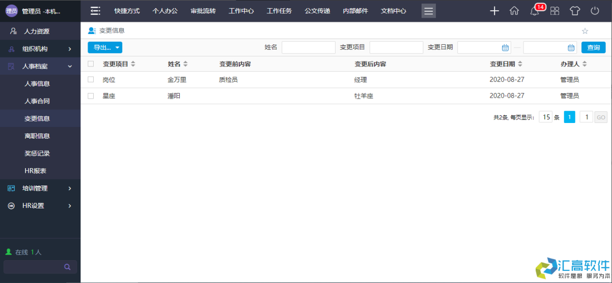 OA業(yè)務功能介紹：HR管理系統之人事檔案